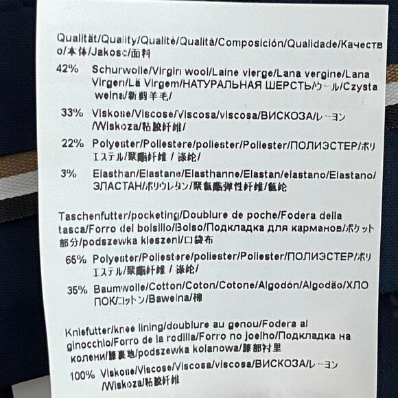 Boss Men's 38x33 Slim Fit Dress Pants Dark Blue Wool Blend Raw Hem Stretch NEW - Picture 11 of 12